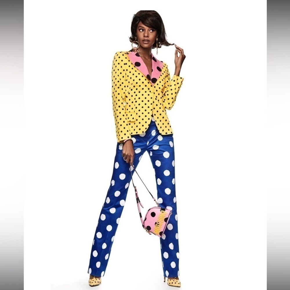 MOSCHINO COTURE blue and white polka dot trousers pants size 4 NWT